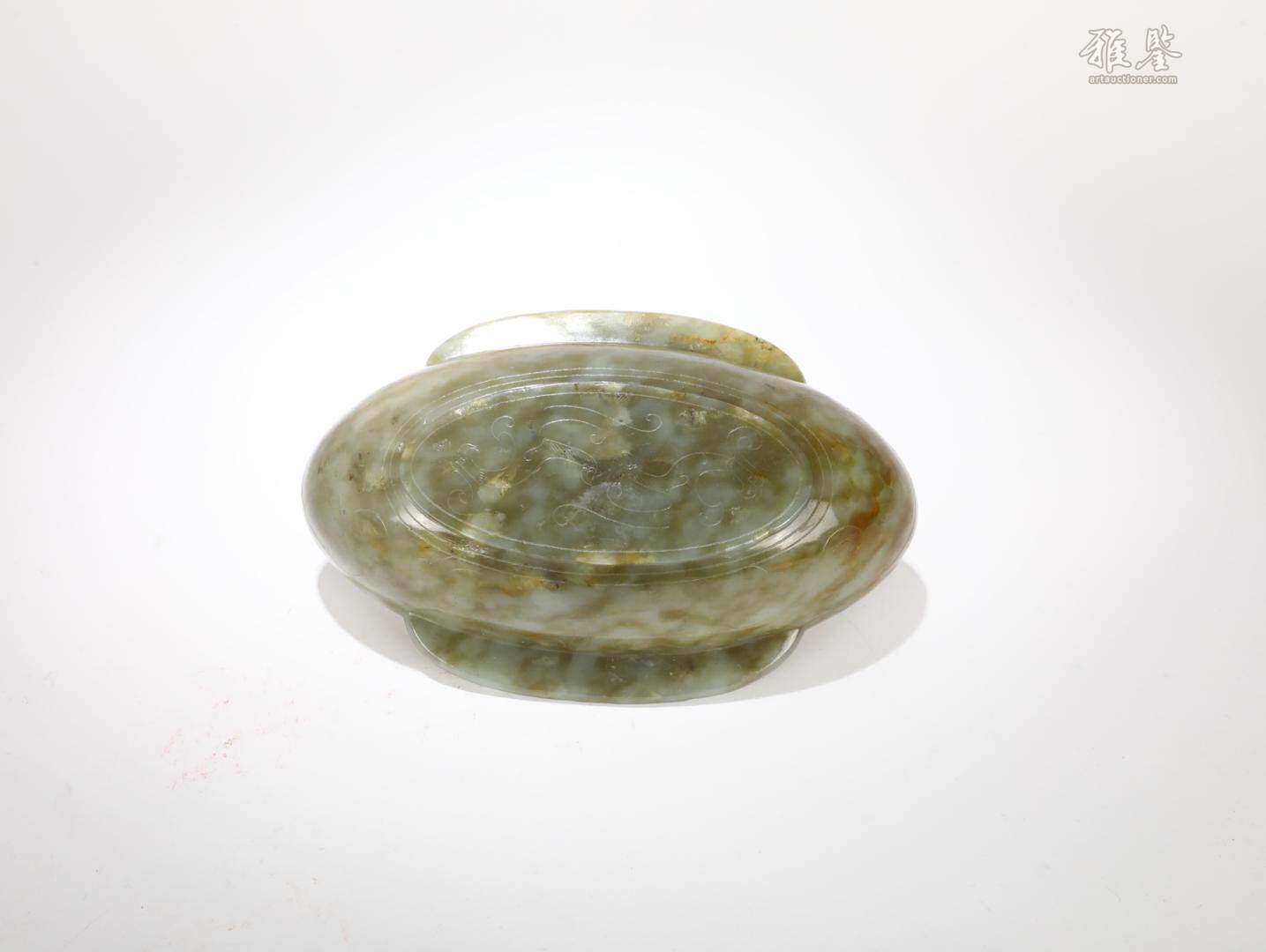 明 青白玉鳳紋雙耳杯